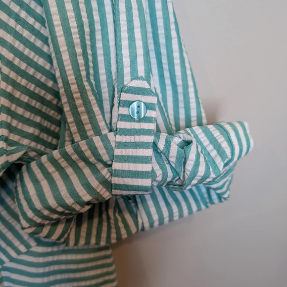 Joan Rivers Green & White Striped Gauze Textured 3/4 Sleeve Light Weight Top 5X - Picture 7 of 9
